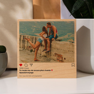 cadeau couple Photo sur bois personnalisée - Design Instagram